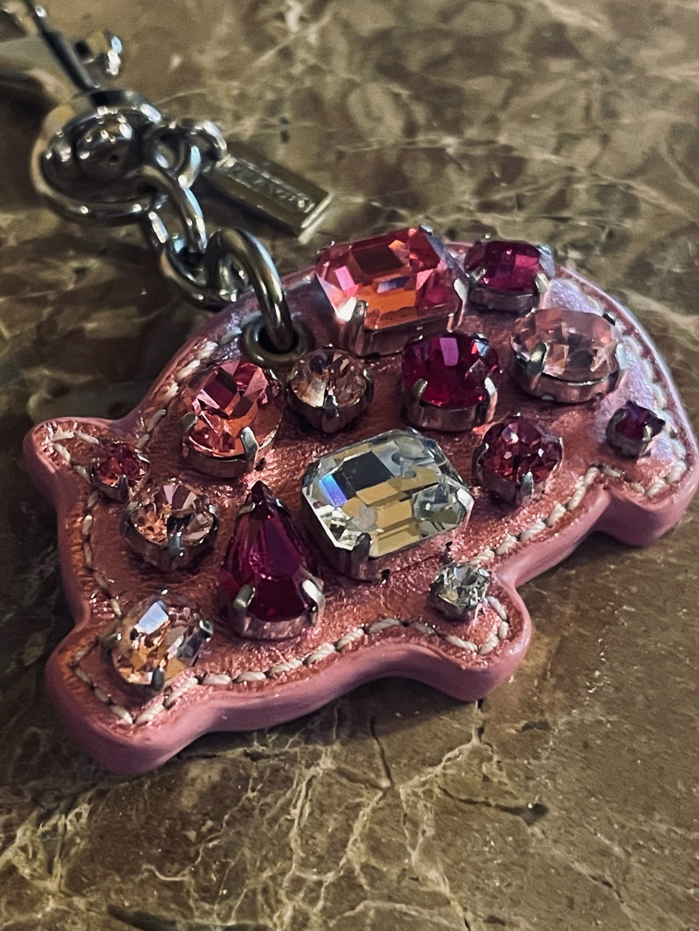 COACH HTF Crystal Gem-Studded Pink Pig Bag Charm Key Fob - Picture 14 of 17